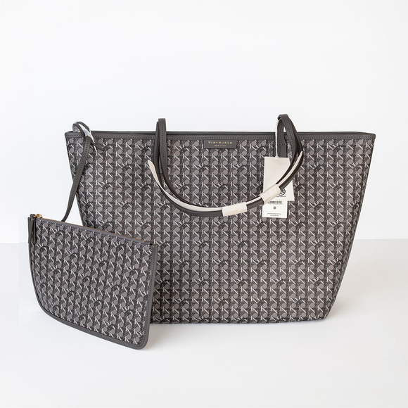 NWT Tory Burch Ever-Ready Tote Grey Zinc Logo Monogram - Picture 5 of 8
